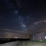 Fotografía nocturna de la Garita da Herbeira, con la Vía Láctea brillando en el cielo